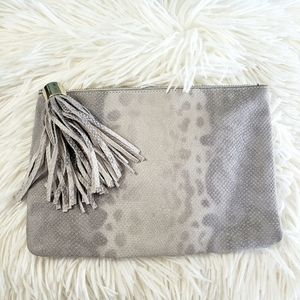 🎀GILI Leather Snake Pouch Clutch Tassel Gray QVC